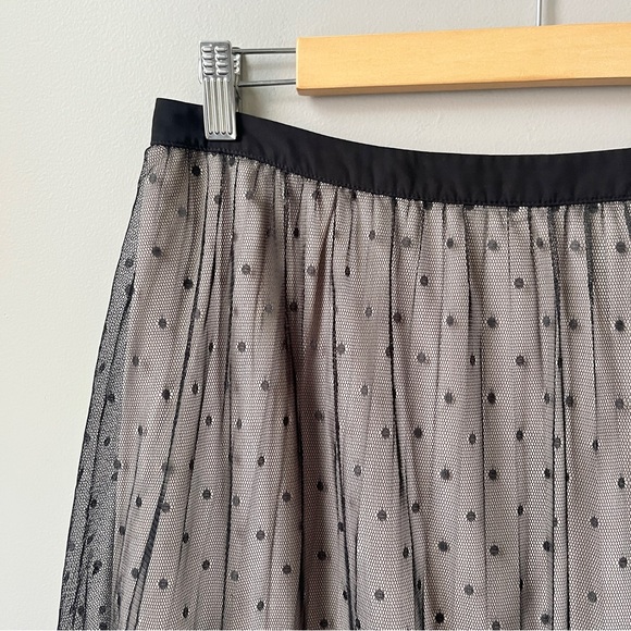 Ballet Midi Skirt Women's 12 Black Tan Mesh Lace Polka Dot Mesh Classic Pleated - Picture 11 of 12